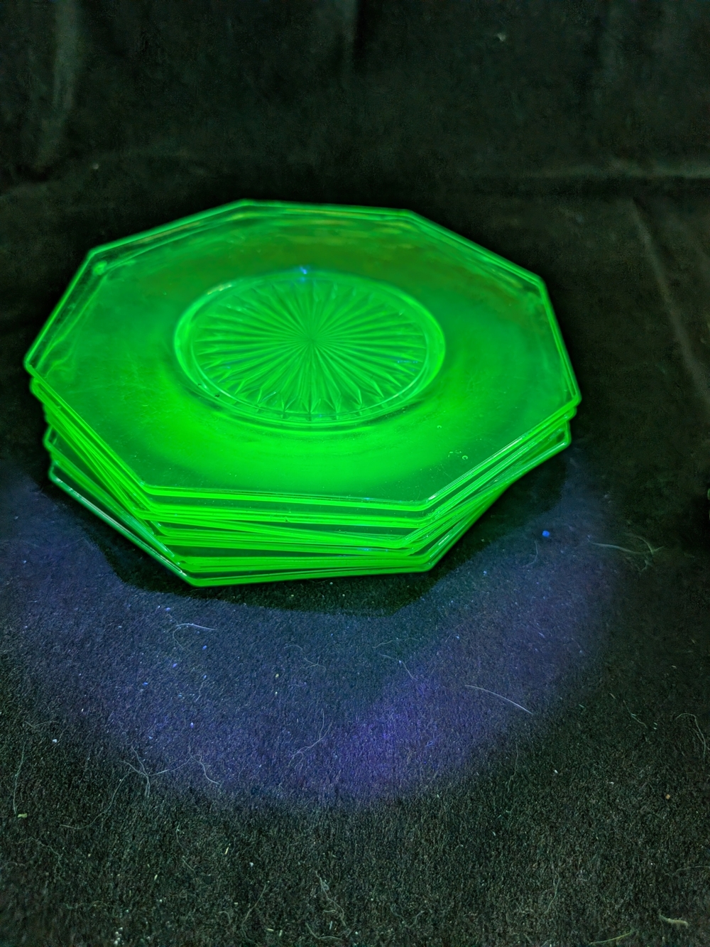 2/160$ Vintage Green Octagonal Glass Dessert Plates